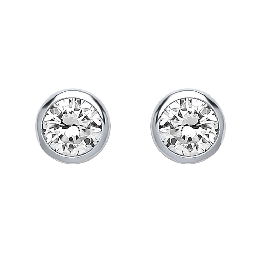 Silver  CZ Bubble Solitaire Stud Earrings 6mm 1.70cts - PS-RD6