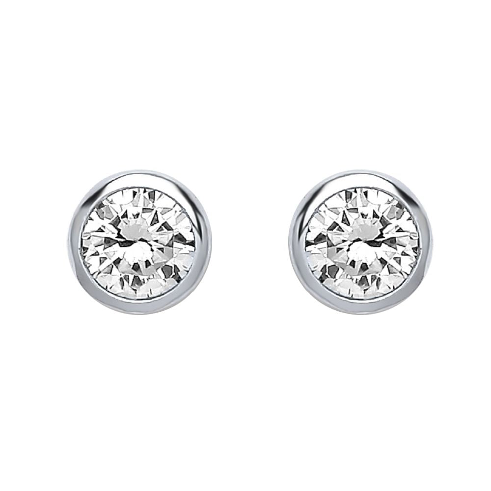 Silver  CZ Bubble Solitaire Stud Earrings 7mm 2.60cts - PS-RD7