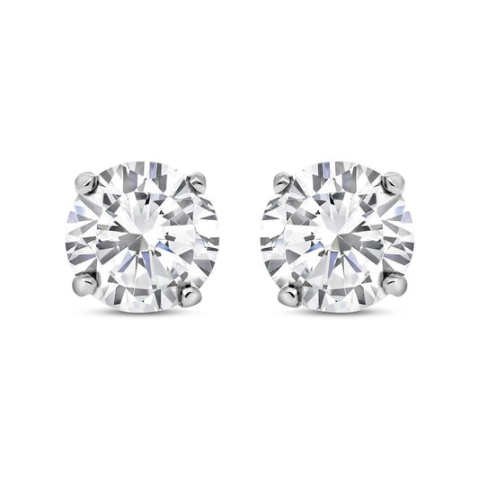 Silver  CZ 4 Claw Solitaire Stud Earrings 11mm - RD11