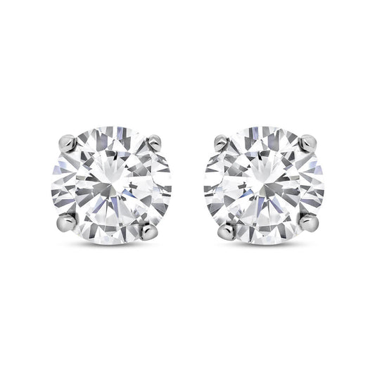 Silver  CZ 4 Claw Solitaire Stud Earrings 12mm - RD12