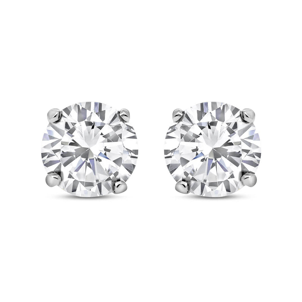 Silver  CZ 4 Claw Solitaire Stud Earrings 12mm - RD12