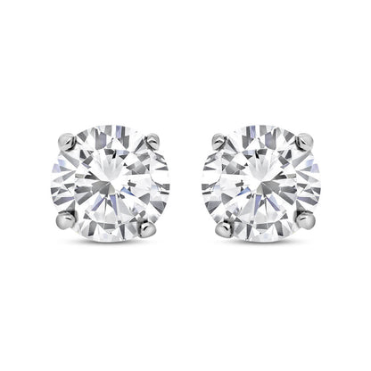 Silver  CZ 4 Claw Solitaire Stud Earrings 12mm - RD12