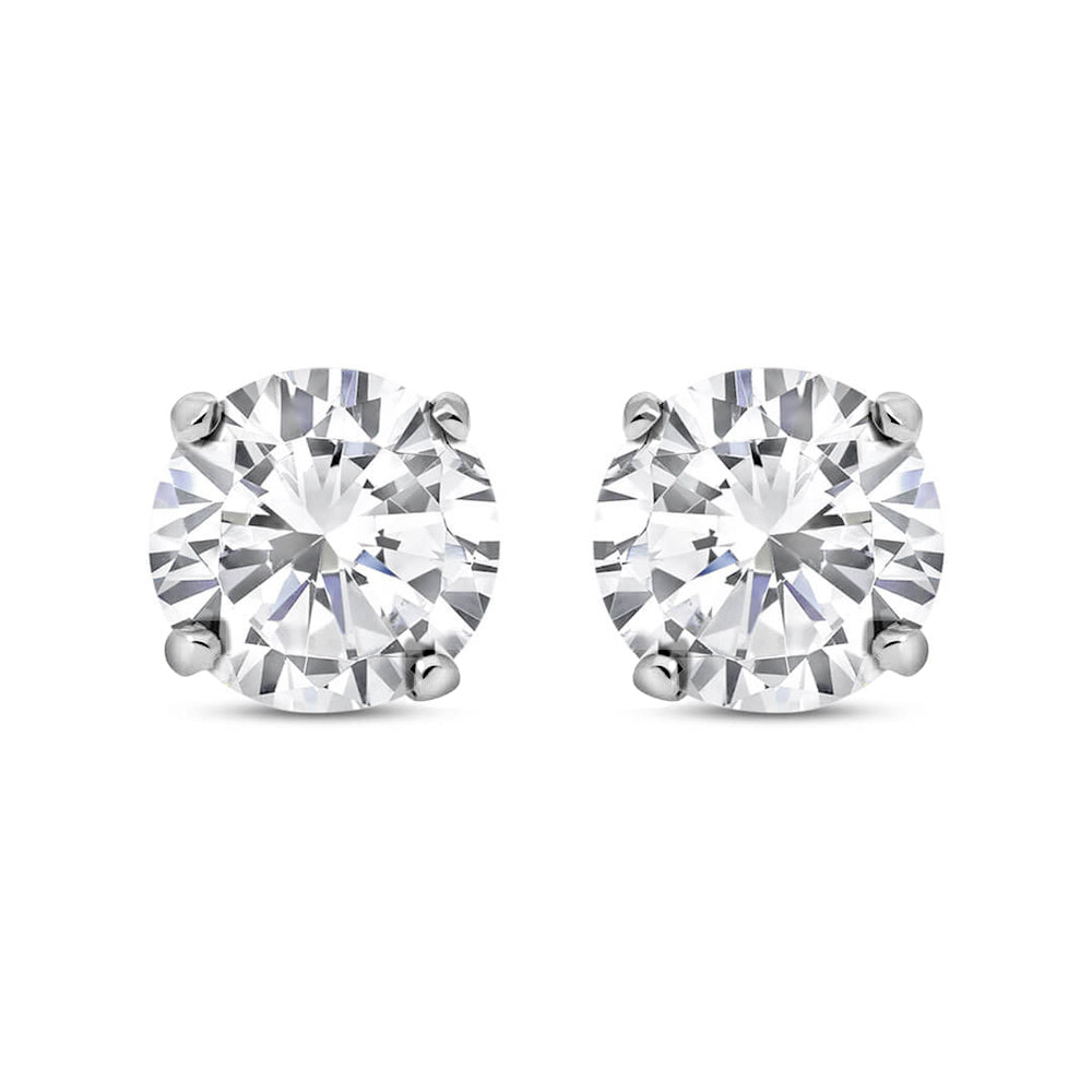 Silver  CZ 4 Claw Solitaire Stud Earrings 3mm - RD3