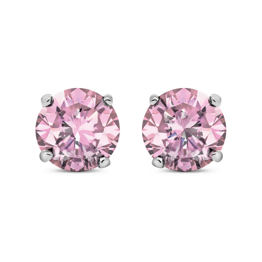 Silver  Pink CZ 4 Claw Solitaire Stud Earrings 3mm - RD3P