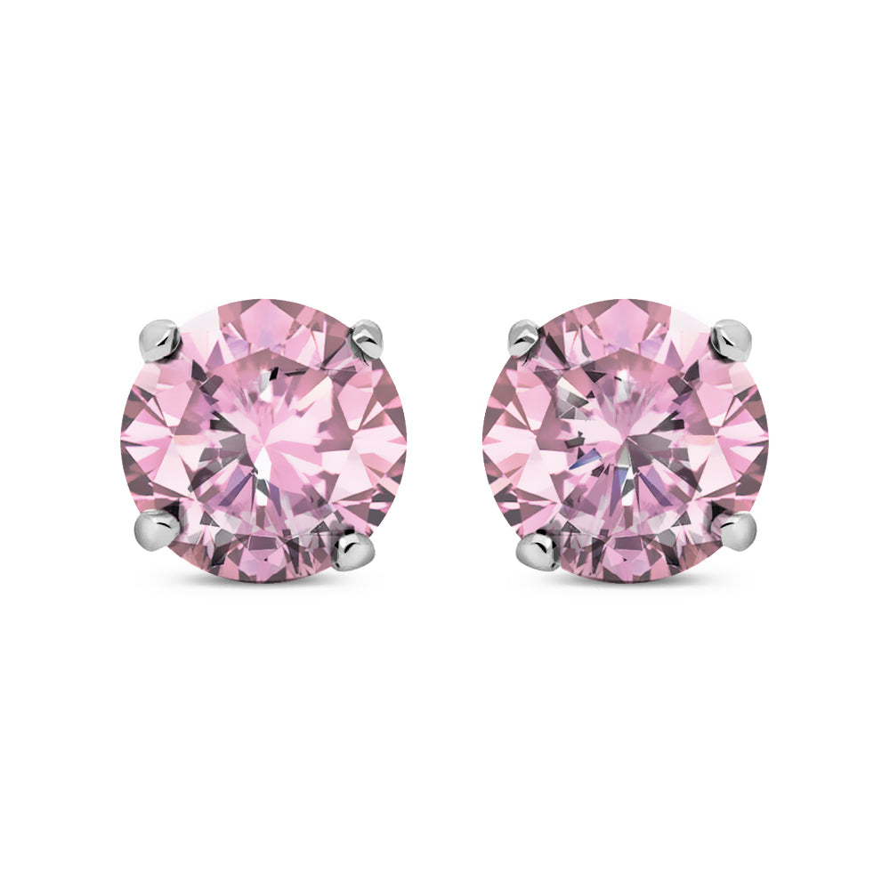 Silver  Pink CZ 4 Claw Solitaire Stud Earrings 4mm - RD4P