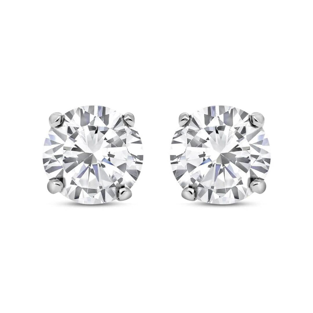 Silver  CZ 4 Claw Solitaire Stud Earrings 4mm 0.50cts - RD4