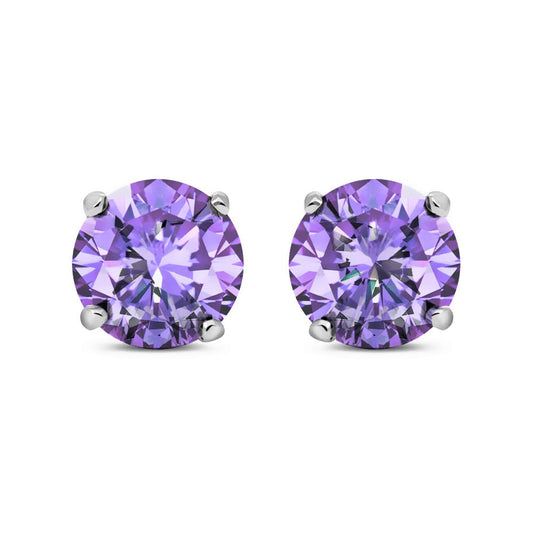 Silver  Purple CZ Double Gallery Stud Earrings 5mm 1.00ct - RD5AM
