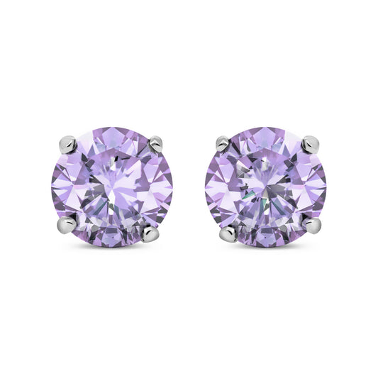 Silver  Purple CZ Double Gallery Solitaire Stud Earrings 5mm - RD5AM