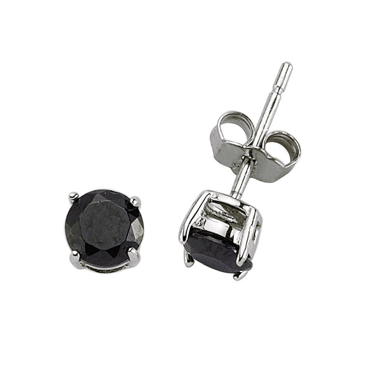 Silver  Black CZ Double Gallery Solitaire Stud Earrings 5mm - RD5BLK