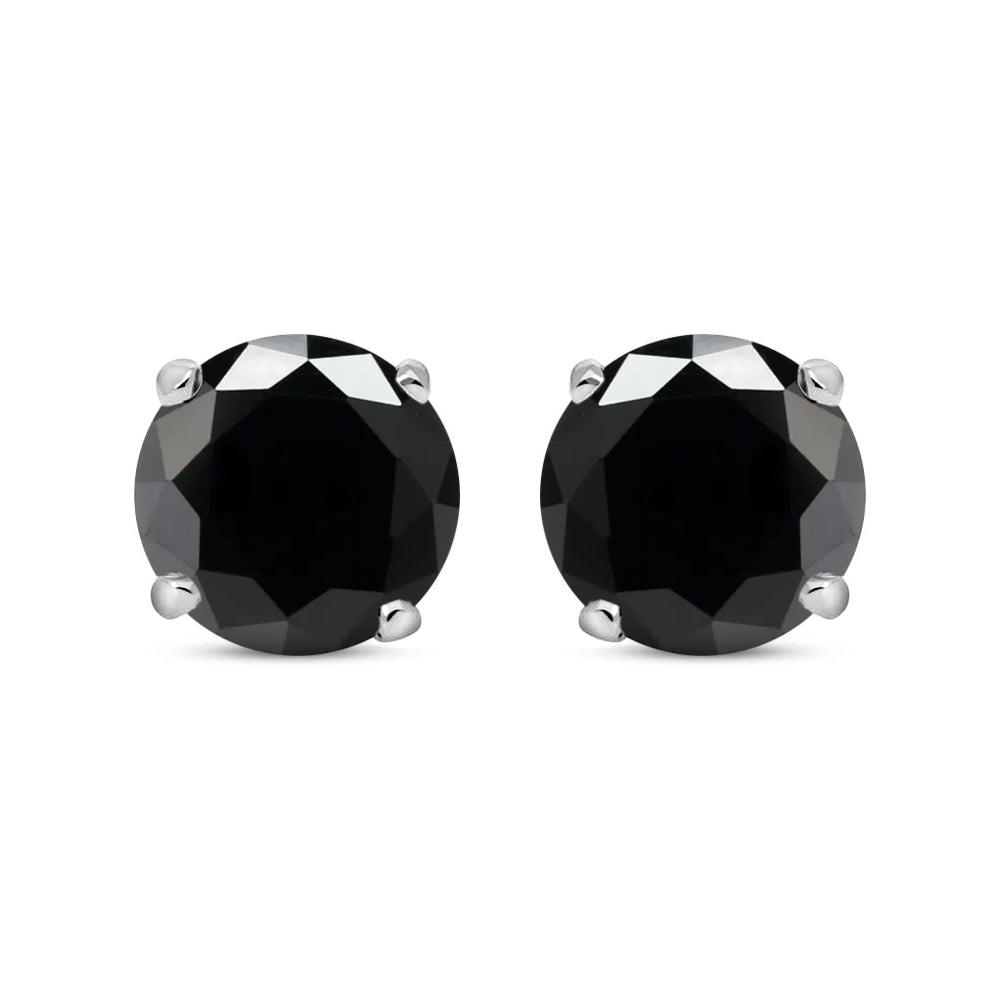 Silver  Black CZ Double Gallery Solitaire Stud Earrings 5mm - RD5BLK