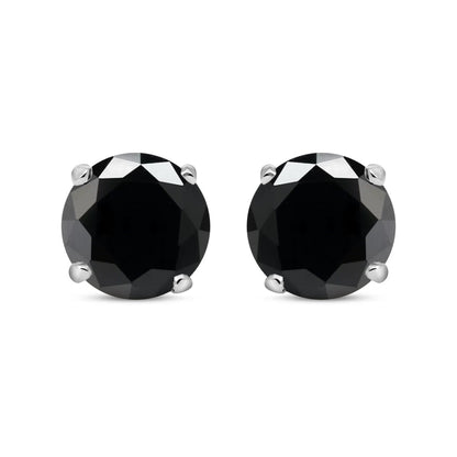 Silver  Black CZ Double Gallery Solitaire Stud Earrings 5mm - RD5BLK