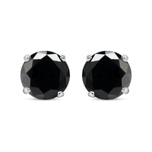 Silver  Black CZ Double Gallery Solitaire Stud Earrings 5mm 1.00ct - RD5BLK