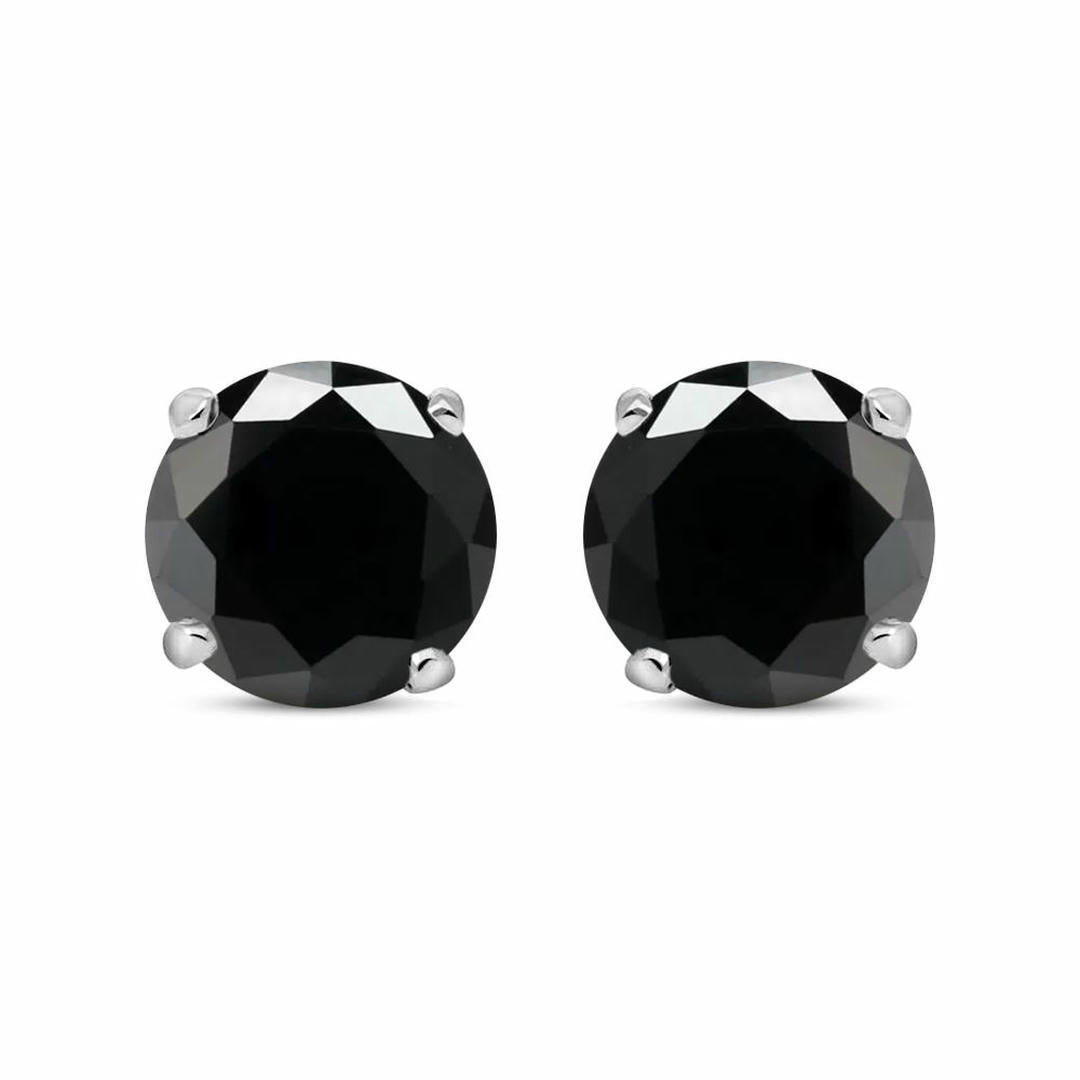 Silver  Black CZ Double Gallery Solitaire Stud Earrings 5mm 1.00ct - RD5BLK