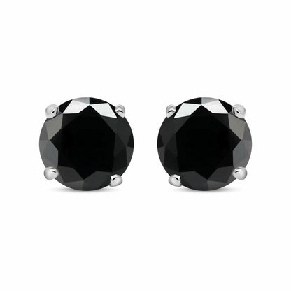 Silver  Black CZ Double Gallery Solitaire Stud Earrings 5mm 1.00ct - RD5BLK