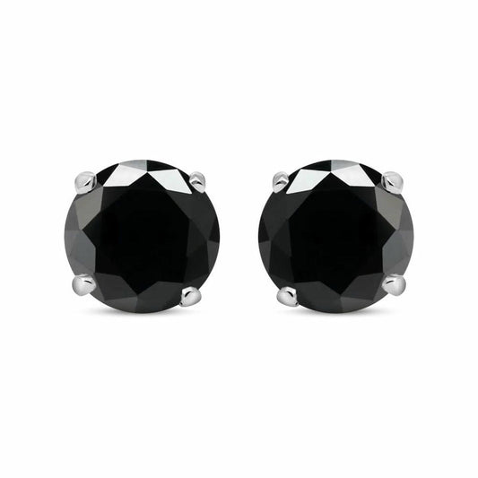 Silver  Black CZ Double Gallery Solitaire Stud Earrings 5mm 1.00ct - RD5BLK