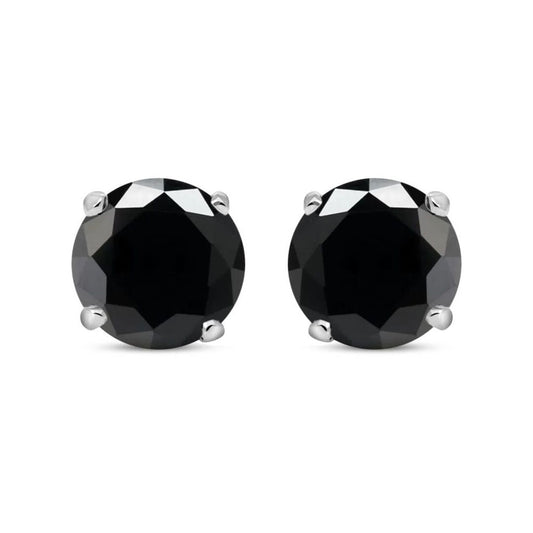 Silver  Black CZ Double Gallery Solitaire Stud Earrings 5mm 1.00ct - RD5BLK