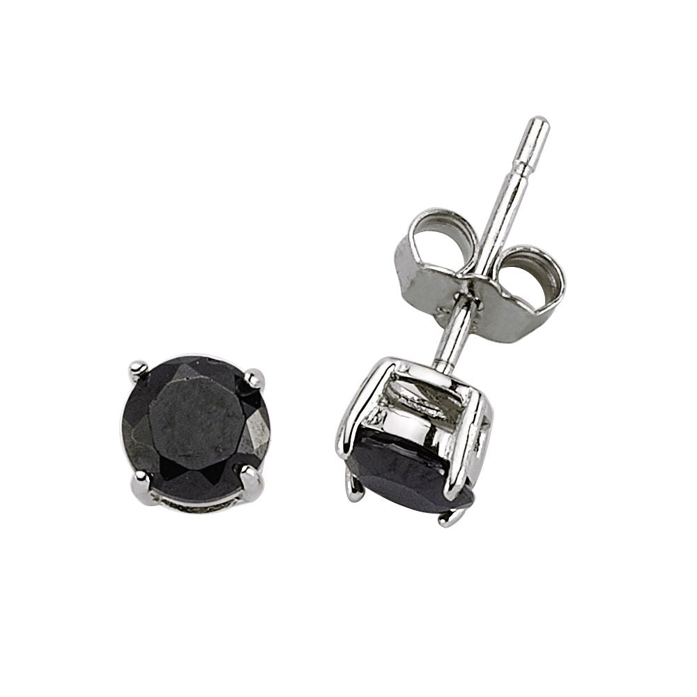 Silver  Black CZ Double Gallery Solitaire Stud Earrings 5mm 1.00ct - RD5BLK