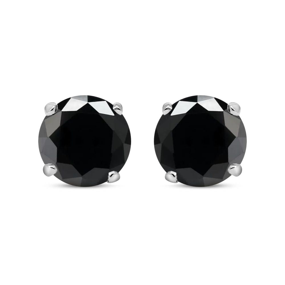 Silver  Black CZ Double Gallery Solitaire Stud Earrings 5mm 1.00ct - RD5BLK
