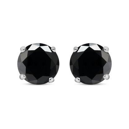 Silver  Black CZ Double Gallery Solitaire Stud Earrings 5mm 1.00ct - RD5BLK