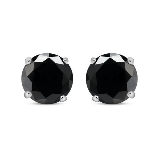 Silver  Black CZ Double Gallery Solitaire Stud Earrings 5mm 1.00ct - RD5BLK