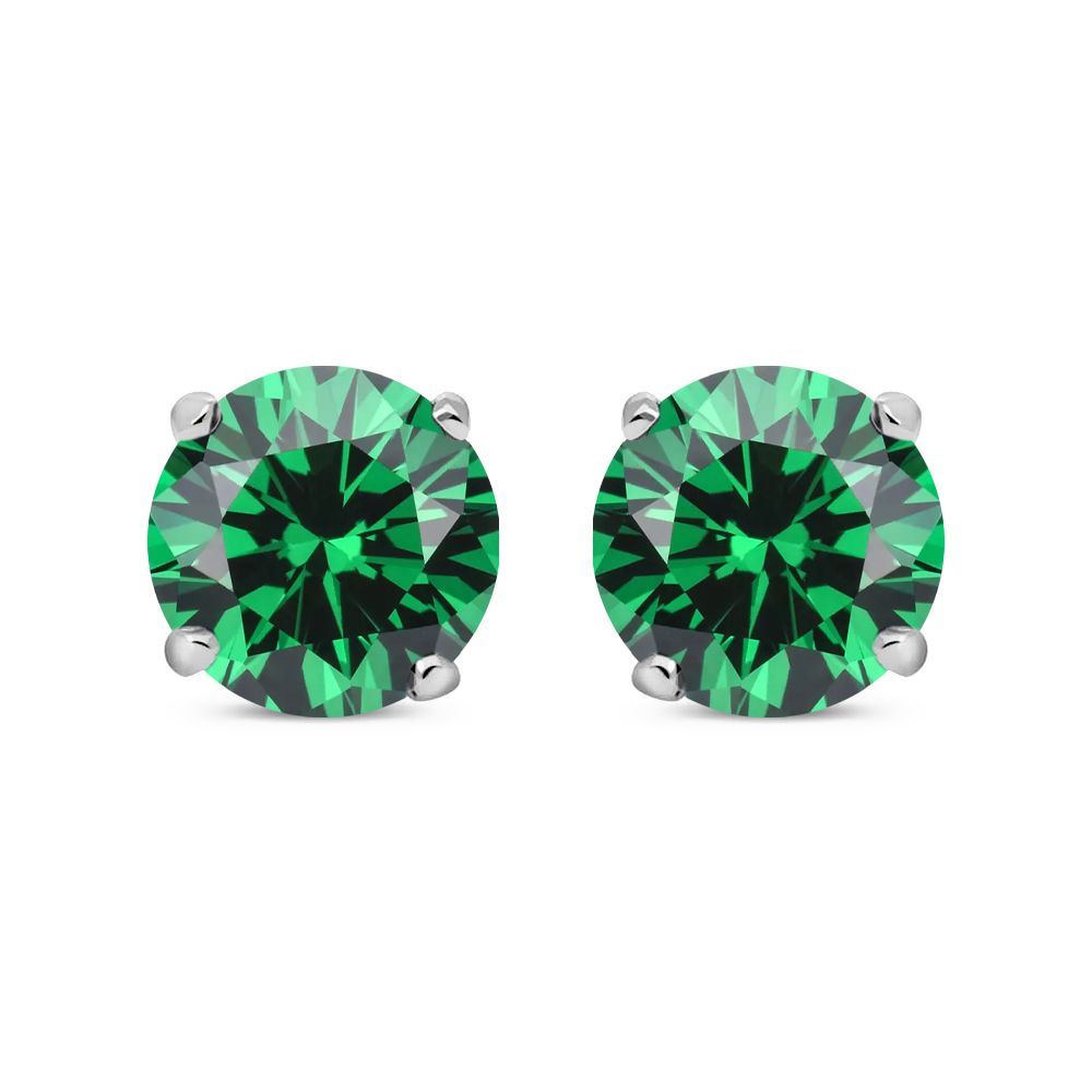 925 Sterling Silver  Green CZ 5mm Solitaire Stud Earrings 1.00ct - RD5EM