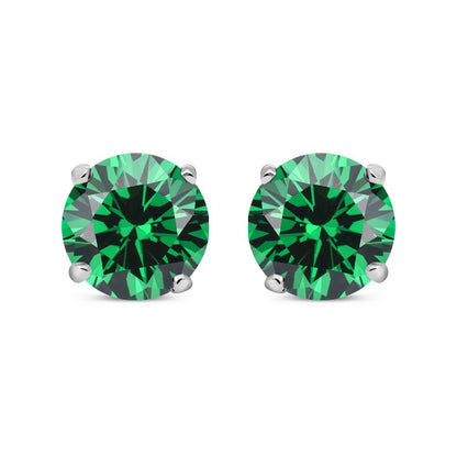 925 Sterling Silver  Green CZ 5mm Solitaire Stud Earrings 1.00ct - RD5EM