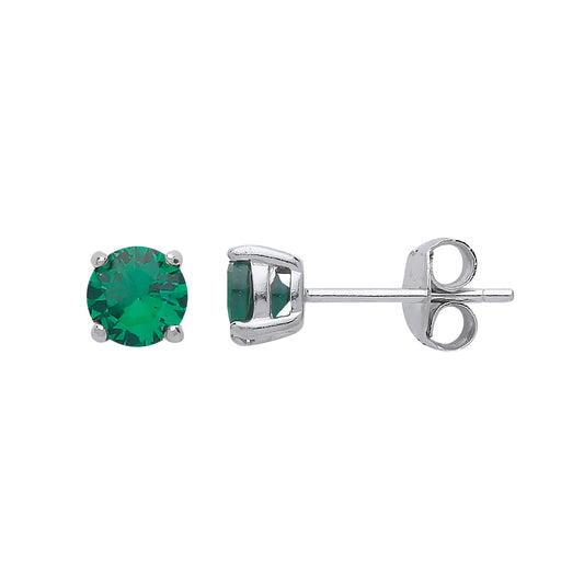 925 Sterling Silver  Green CZ 5mm Solitaire Stud Earrings - RD5EM