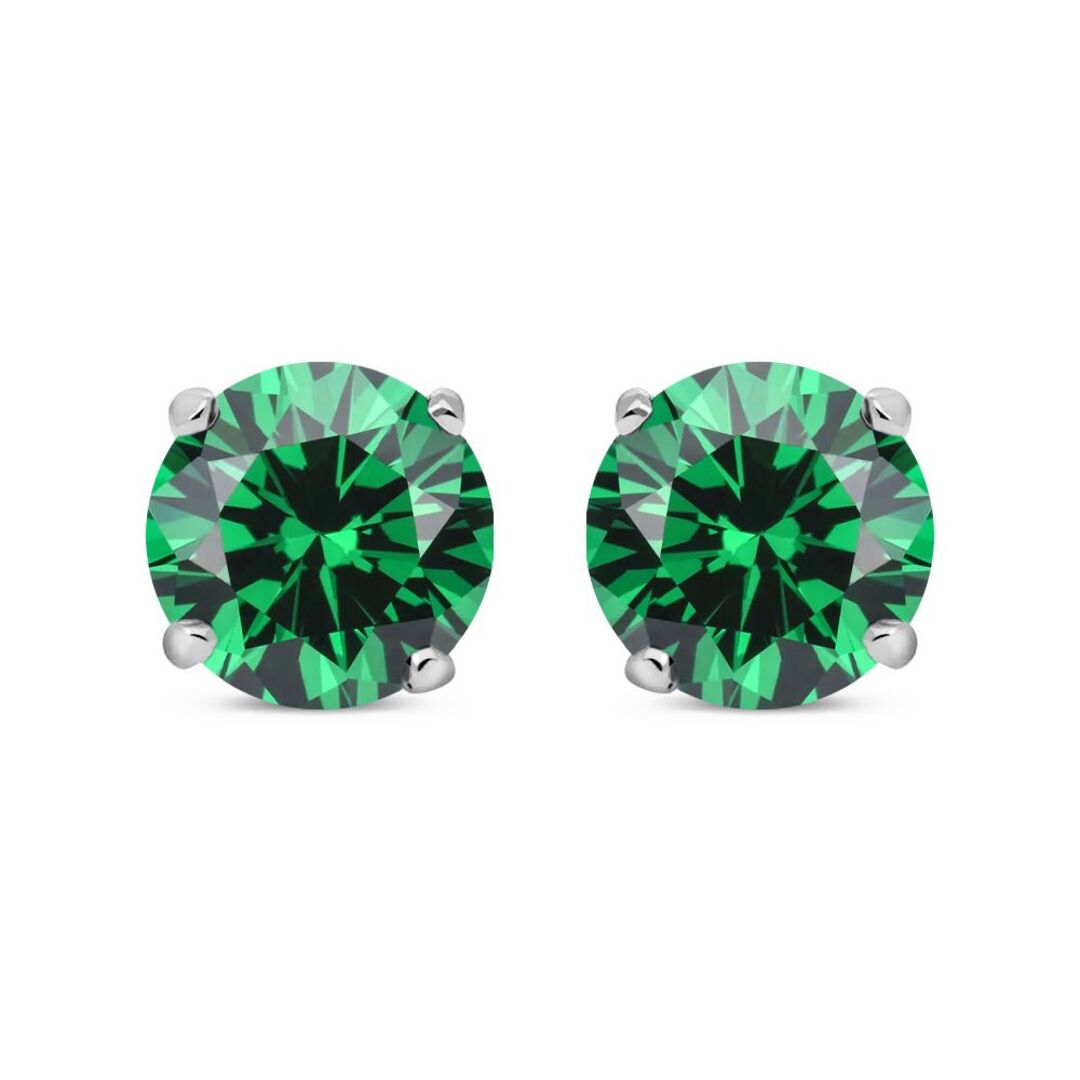 925 Sterling Silver  Green CZ 5mm Solitaire Stud Earrings 1.00ct - RD5EM