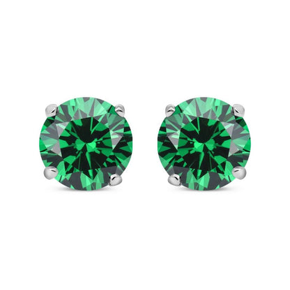 925 Sterling Silver  Green CZ 5mm Solitaire Stud Earrings 1.00ct - RD5EM