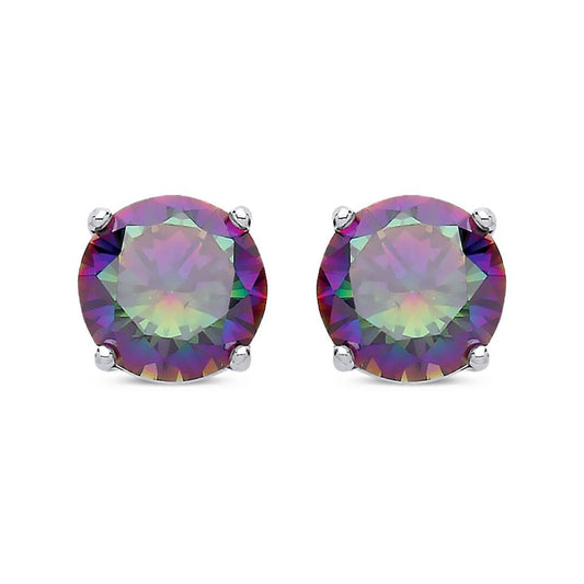 Silver  Rainbow Quartz CZ Double Gallery Stud Earrings 5mm 1.00ct - RD5MQ