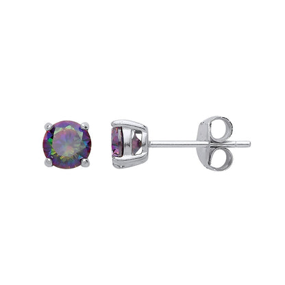 Silver  Rainbow Quartz CZ Double Gallery Stud Earrings 5mm 1.00ct - RD5MQ