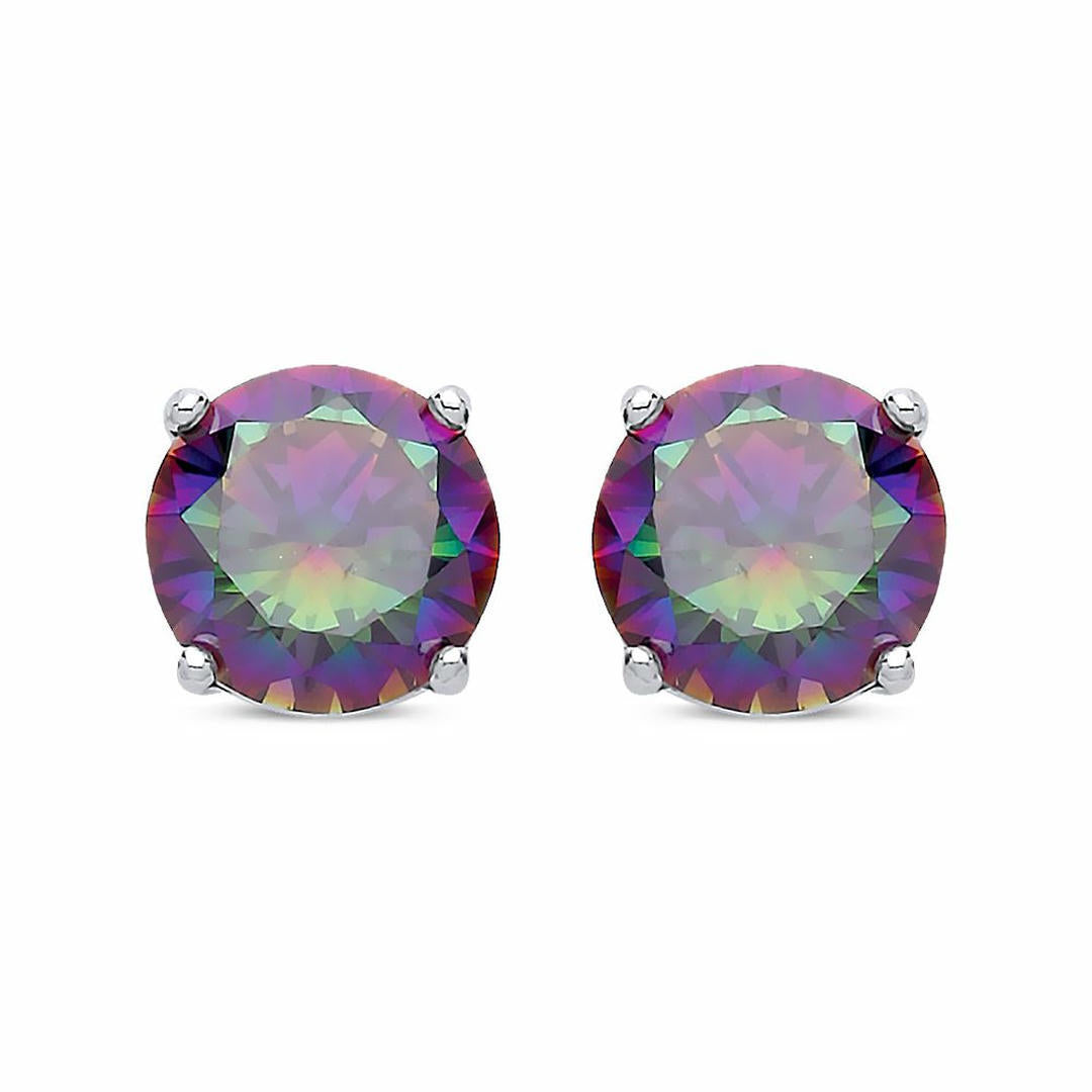 Silver  Rainbow Quartz CZ Double Gallery Stud Earrings 5mm 1.00ct - RD5MQ