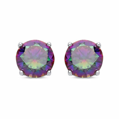 Silver  Rainbow Quartz CZ Double Gallery Stud Earrings 5mm 1.00ct - RD5MQ