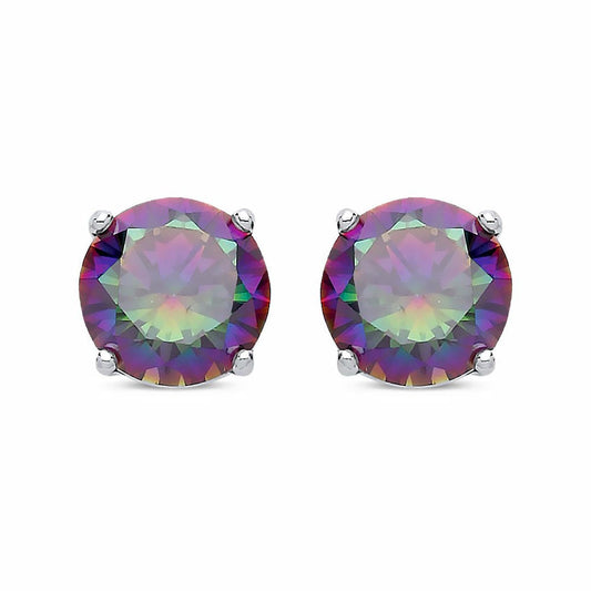 Silver  Rainbow Quartz CZ Double Gallery Stud Earrings 5mm 1.00ct - RD5MQ