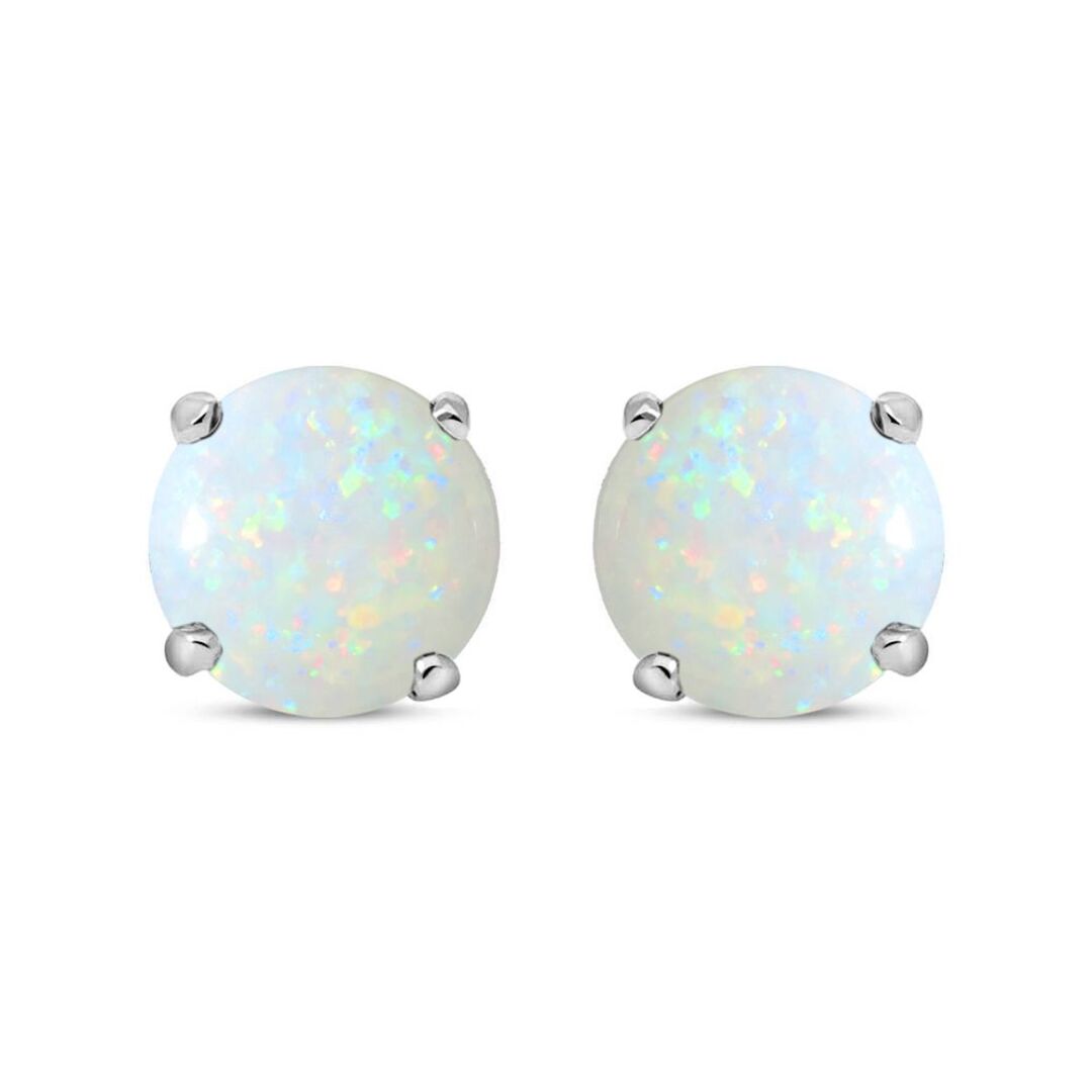 Silver  Rainbow Opal 5mm Solitaire Stud Earrings 1.00ct - RD5OPAL