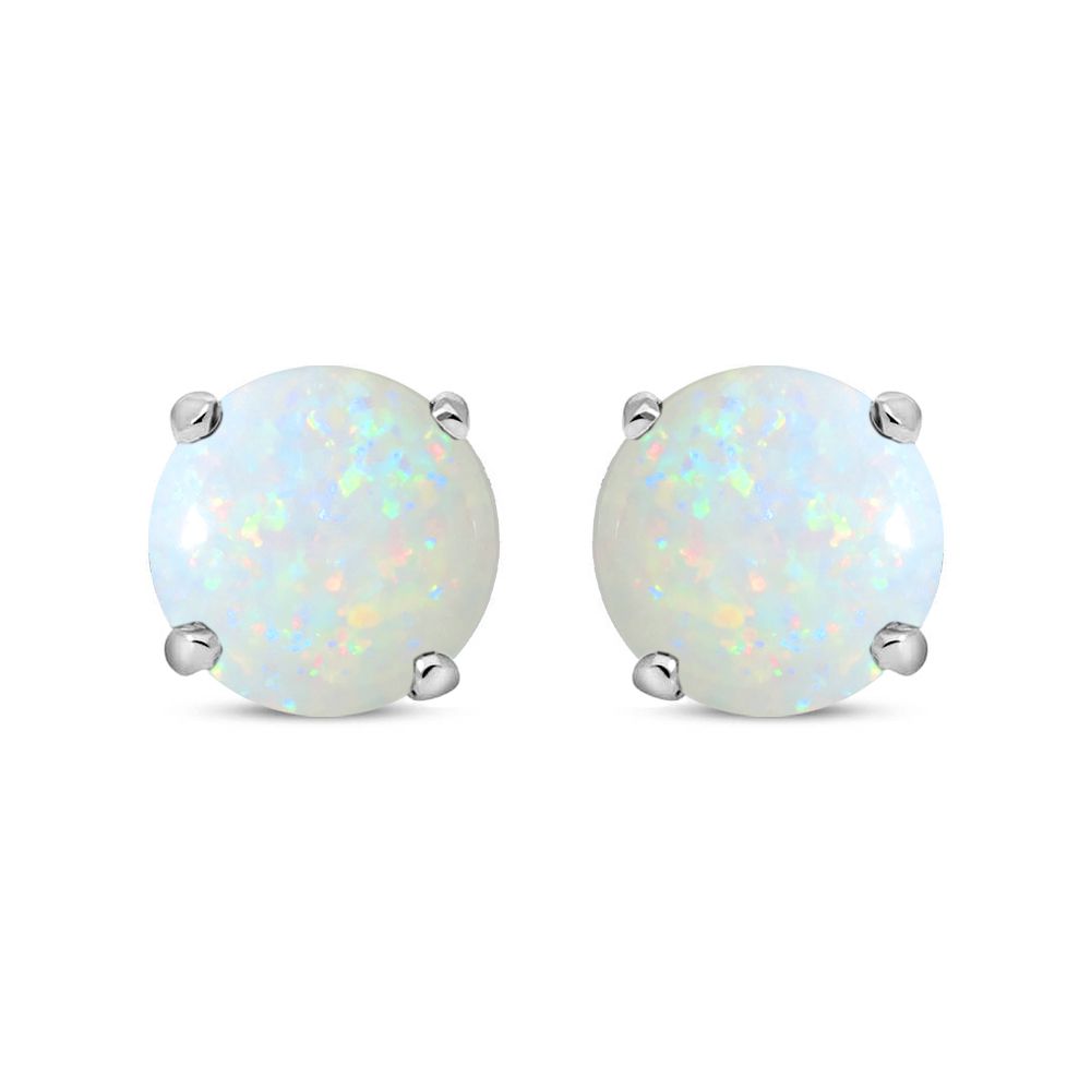 Silver  Rainbow Opal 5mm Solitaire Stud Earrings 1.00ct - RD5OPAL