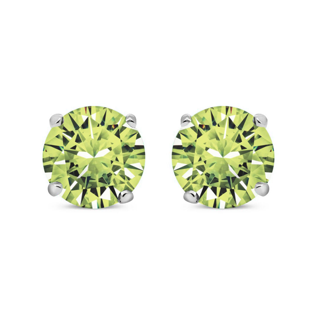 Silver  Peridot CZ 4 Claw Solitaire Stud Earrings 5mm 1.00ct - RD5PER