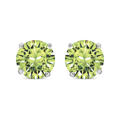 Silver  Peridot CZ 4 Claw Solitaire Stud Earrings 5mm 1.00ct - RD5PER
