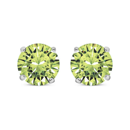 Silver  Peridot CZ 4 Claw Solitaire Stud Earrings 5mm 1.00ct - RD5PER
