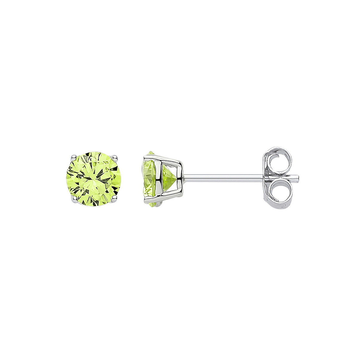 Silver  Peridot CZ 4 Claw Solitaire Stud Earrings 5mm 1.00ct - RD5PER