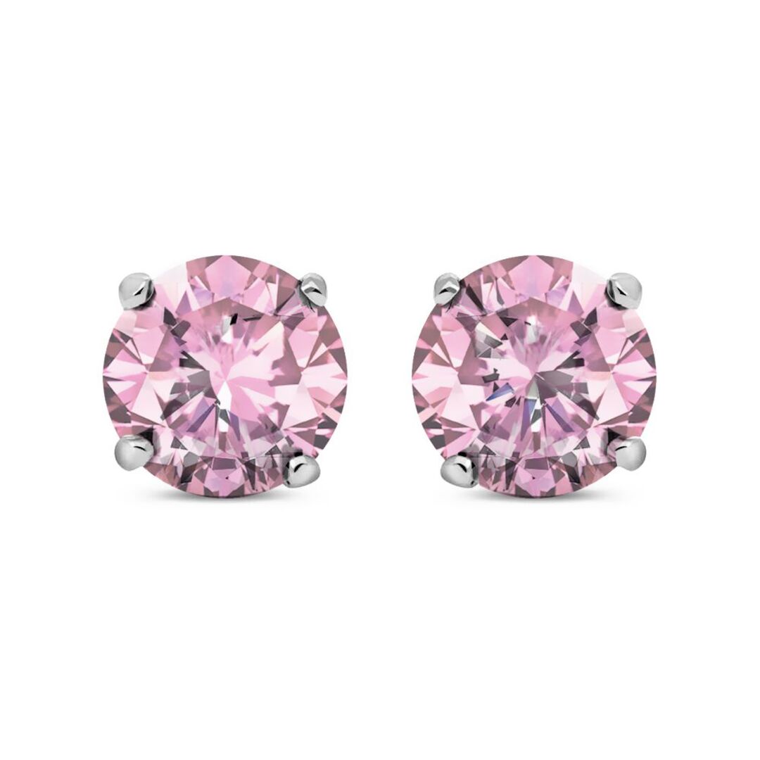 Silver  Pink CZ 4 Claw Solitaire Stud Earrings 5mm 1.00ct - RD5P
