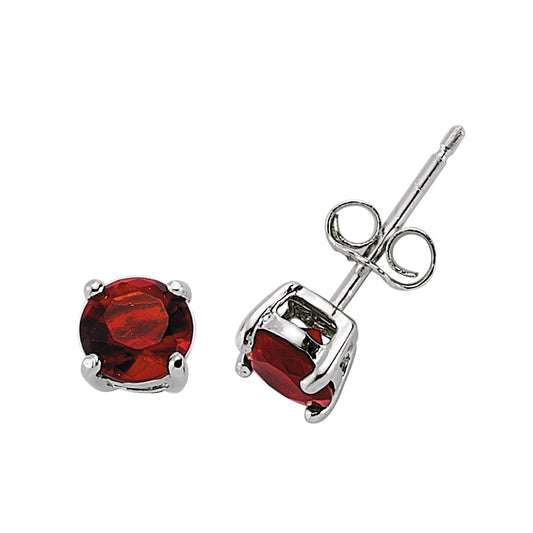 Silver  Red CZ Double Gallery Solitaire Stud Earrings 5mm - RD5RU