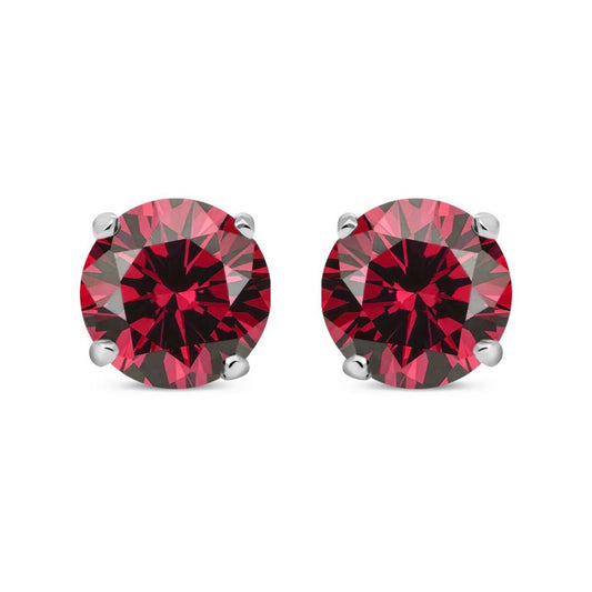 Silver  Red CZ Double Gallery Solitaire Stud Earrings 5mm 1.00ct - RD5RU
