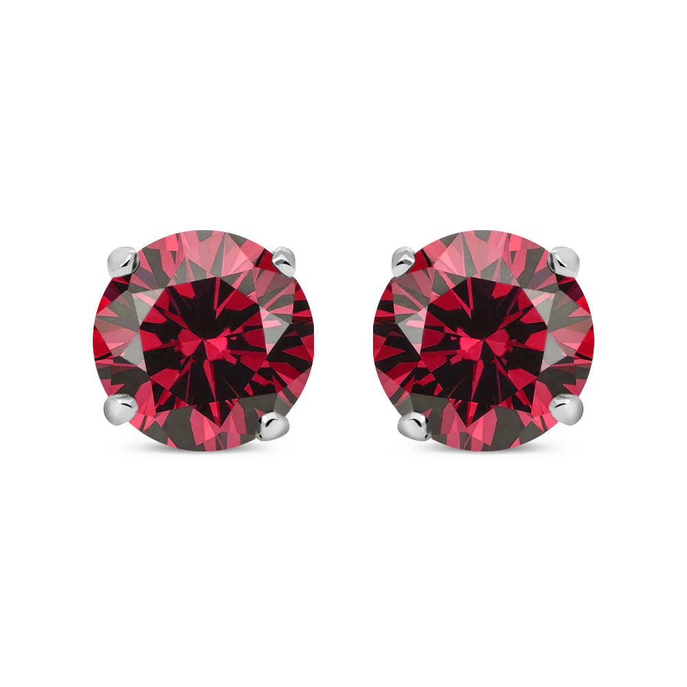 Silver  Red CZ Double Gallery Solitaire Stud Earrings 5mm - RD5RU