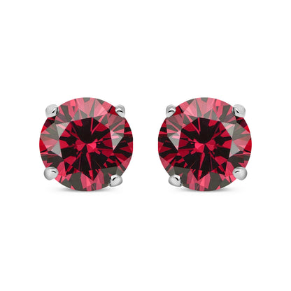 Silver  Red CZ Double Gallery Solitaire Stud Earrings 5mm - RD5RU