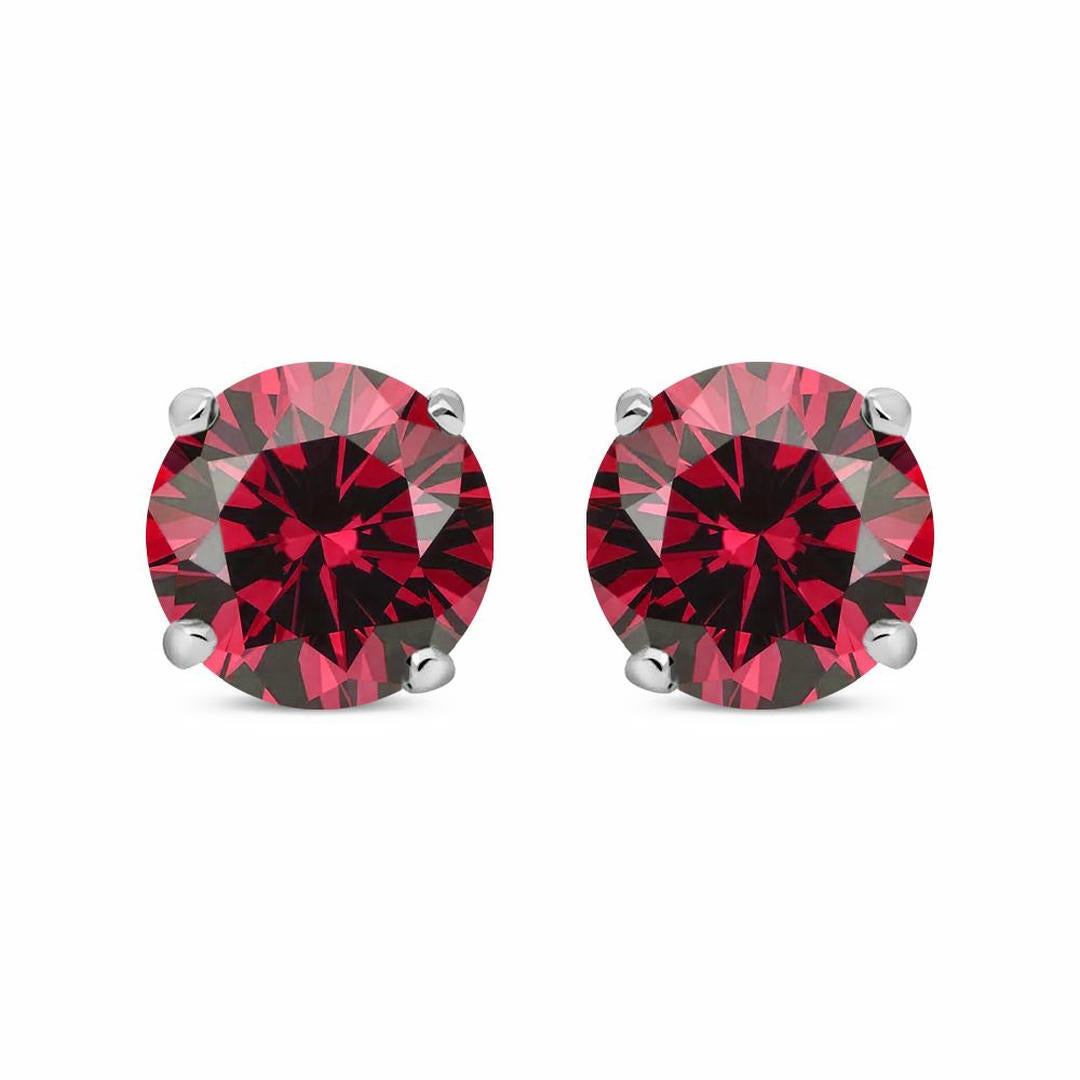 Silver  Red CZ Double Gallery Solitaire Stud Earrings 5mm 1.00ct - RD5RU