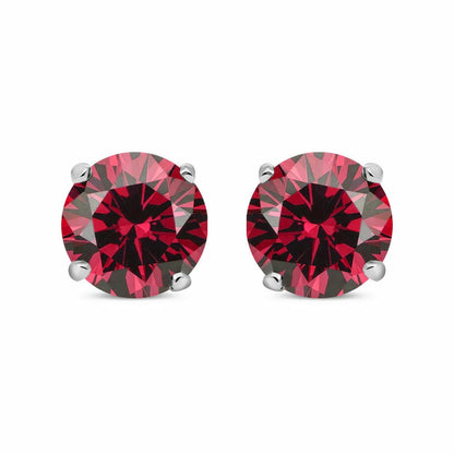 Silver  Red CZ Double Gallery Solitaire Stud Earrings 5mm 1.00ct - RD5RU
