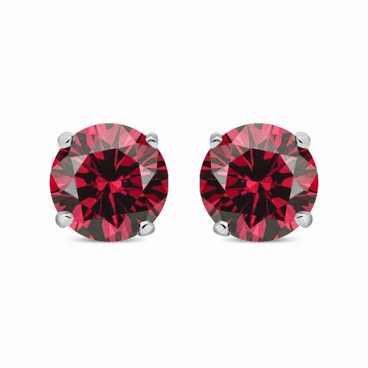 Silver  Red CZ Double Gallery Solitaire Stud Earrings 5mm 1.00ct - RD5RU