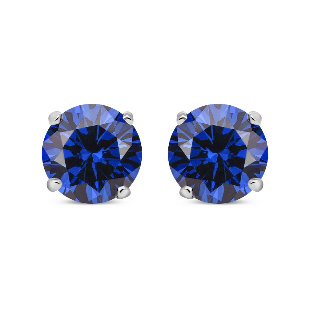 Silver  Blue CZ Double Gallery Solitaire Stud Earrings 5mm 1.00ct - RD5SAP