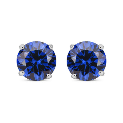 Silver  Blue CZ Double Gallery Solitaire Stud Earrings 5mm 1.00ct - RD5SAP